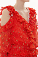 Turuncu Omuzu dekolte mini elbise 93139