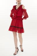 Puantiyeli Omuzu dekolte mini elbise 93139