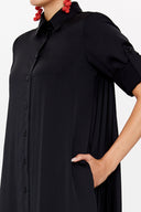 Siyah Arka pilisoleyli  midi elbise 93147