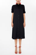 Siyah Arka pilisoleyli  midi elbise 93147