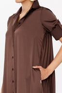 Kahve Arka pilisoleyli  midi elbise 93147