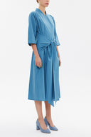 Mavi Anvelop yaka midi elbise 93190