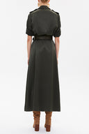 Yeşil Kelebek yaka cepli  midi  elbise 93289