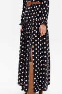 Puantiyeli Eteği pilili uzun elbise 93304