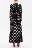 Puantiyeli Eteği pilili uzun elbise 93304