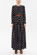 Puantiyeli Eteği pilili uzun elbise 93304