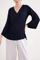 Lacivert V yaka saten bluz 19828