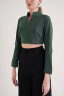 Yeşil Fermuarlı kısa bluz 19838