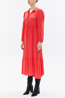 Kırmızı Büzgülü kemer detaylı midi elbise 93323