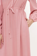 Pembe Büzgülü kemer detaylı midi elbise 93323