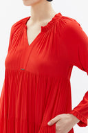 Kırmızı Bol kesim büzgülü uzun elbise 93332