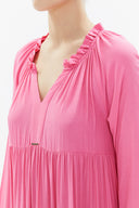 Pembe Bol kesim büzgülü uzun elbise 93332