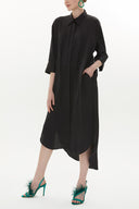 Siyah Bol kesim düğmeli midi elbise 93349