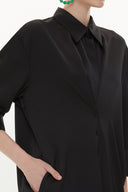 Siyah Bol kesim düğmeli midi elbise 93349