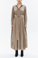 Bej Cepleri büzgülü uzun elbise 93362