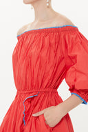 Mercan Balon kollu omuzu lastikli  etegi büzgülü uzun elbise  93398