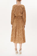 Bej Büzgülü midi elbise  93401