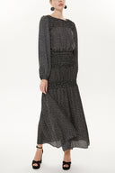 Siyah Lastik detaylı uzun elbise 93417