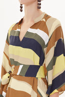 Kahve Sarı Çizgili Bol kesim elbise 93434