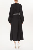 Siyah Nakış detaylı uzun kollu elbise 93438