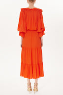 Kırmızı Düşük omuzlu fırfırlı elbise 93465