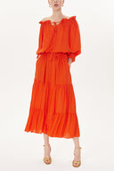 Kırmızı Düşük omuzlu fırfırlı elbise 93465