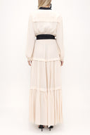 Bej Büzgülü bol kesim elbise 93467