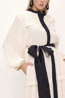 Bej Büzgülü bol kesim elbise 93467