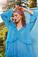 Mavi Büzgülü bol kesim uzun elbise 93515