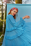 Mavi Büzgülü bol kesim uzun elbise 93515