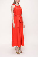 Kırmızı Kolsuz  bol kesim poplin elbise 93542