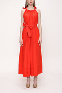 Kırmızı Kolsuz  bol kesim poplin elbise 93542