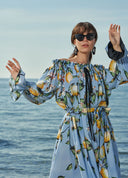 Desenli Omuzu lastikli bol kesim elbise 93557