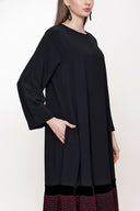 Siyah Kırmızı Pileli bol kesim elbise 93703