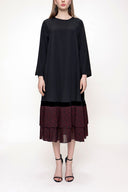 Siyah Kırmızı Pileli bol kesim elbise 93703