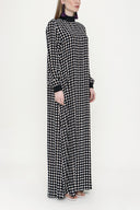 Ekru Siyah Ribanalı bol kesim elbise 93715