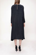 Siyah Mor Kontrast detaylı midi elbise 93721