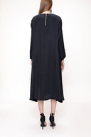 Haki Siyah Kontrast detaylı midi elbise 93721