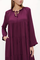 Bordo Bol kesim büzgülü uzun elbise 93742