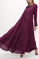 Bordo Bol kesim büzgülü uzun elbise 93742