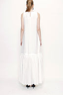 Beyaz Eteği büzgülü kolsuz elbise 93745