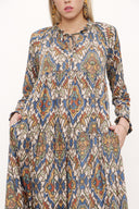 Hardal Büzgülü bol kesim V yaka elbise 93755