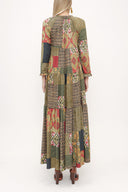 Haki Büzgülü bol kesim V yaka elbise 93755