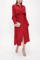 Bordo Kemerli bol kesim elbise 93827