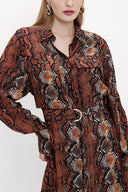 Desenli Kemerli bol kesim elbise 93827