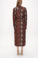 Desenli Kemerli bol kesim elbise 93827