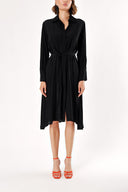 Siyah Bol kesim pili detaylı gömlek elbise 93828