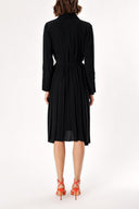 Siyah Bol kesim pili detaylı gömlek elbise 93828