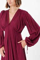 Bordo Büzgülü elbise 93847