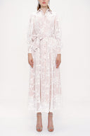 Ekru Dantelli beli lastikli elbise 93907